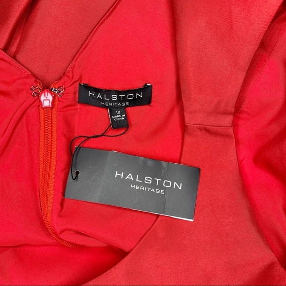Halston Heritage Red Structured Ruffle Fit & Flare Party Dress 10 Nwt - Picture 12 of 14